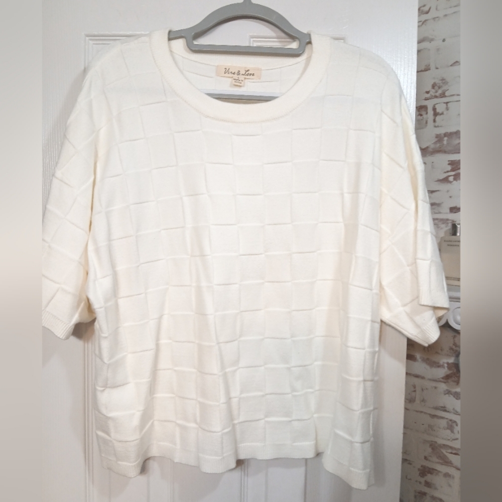 Vine & Love Short Sleeve Textured Sweater Top